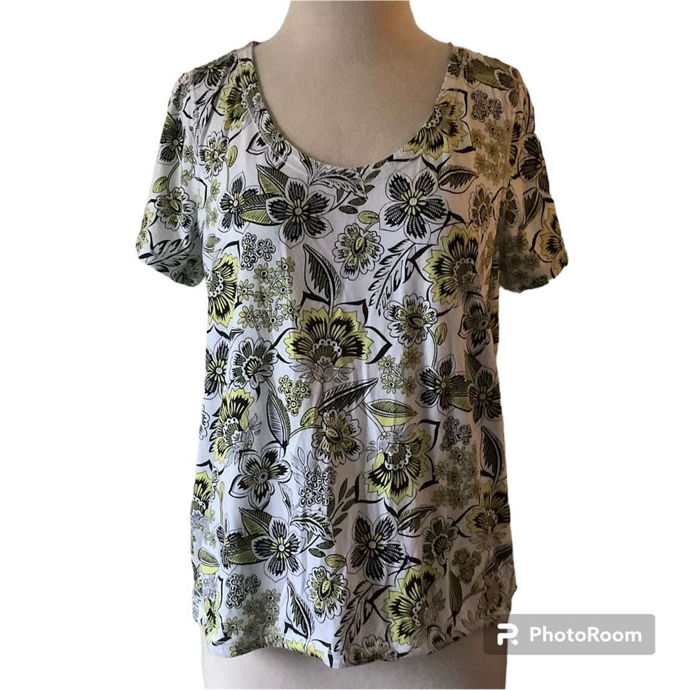Talbots Floral Knit Short Sleeve Top